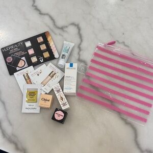 Pink Striped Cosmetic Bag with Beauty Samples
